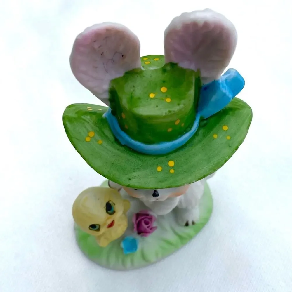 Cute Bunny &‎ Chick White Bisque Easter Figurine
